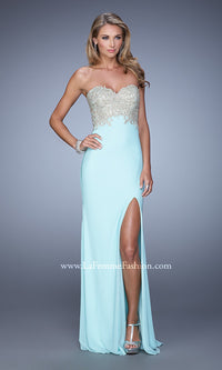 Light Mint La Femme Long Strapless Prom Dress