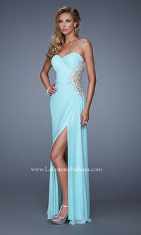 Light Mint Sheer-Side Long Strapless Formal Dress by La Femme