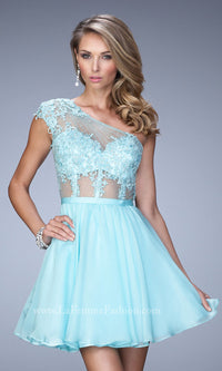 Light Mint La Femme Short One-Shoulder Chiffon Party Dress