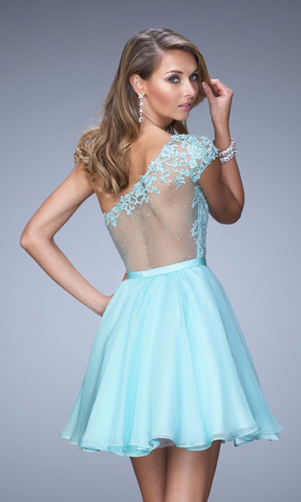  La Femme Short One-Shoulder Chiffon Party Dress