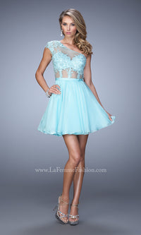  La Femme Short One-Shoulder Chiffon Party Dress