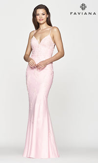 Light Pink Faviana Long Open-Back Light Pink Prom Gown