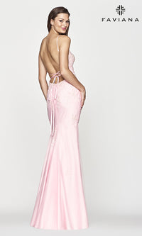  Faviana Long Open-Back Light Pink Prom Gown