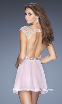  Open-Back Beaded-Bodice La Femme Short Party Dress