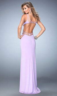  La Femme Prom Dress with V-Neck and Open Back