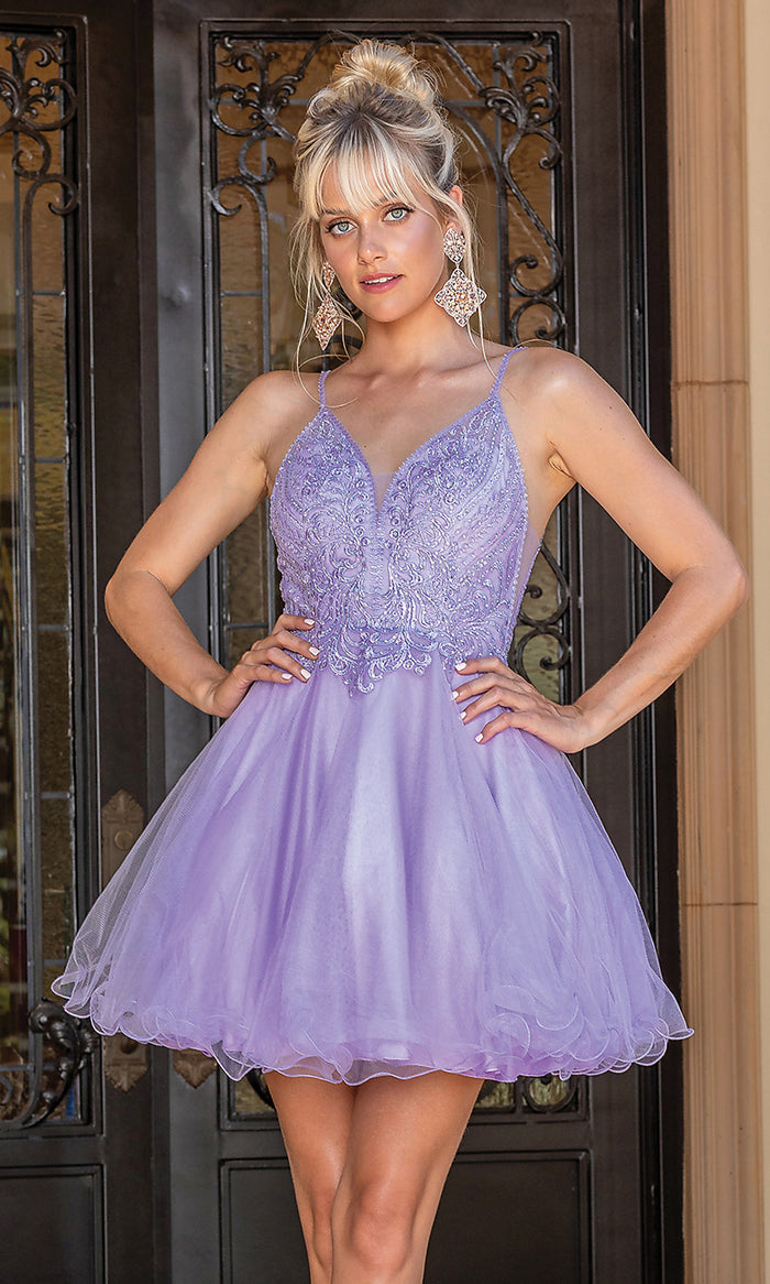 Lilac Babydoll Short Prom Dress with Rolled Hemline