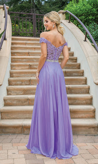  Off-the-Shoulder Long Metallic A-Line Prom Dress