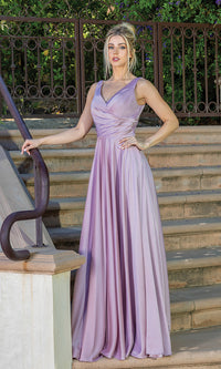 Lilac Corset-Back Long A-Line Prom Dress with Pockets