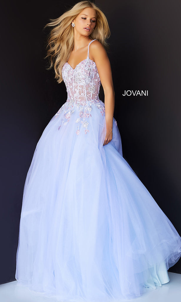 Sheer Bodice Long Prom Ball Gown