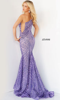  Lilac Sequin One-Shoulder Long Jovani Prom Dress
