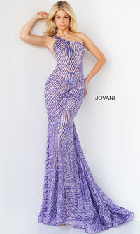  Lilac Sequin One-Shoulder Long Jovani Prom Dress