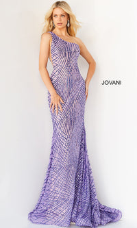  Lilac Sequin One-Shoulder Long Jovani Prom Dress