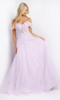 Lilac JVN by Jovani Sheer-Bodice Long Prom Ball Gown