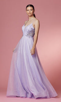 Lilac Illusion-Back Long Glitter A-Line Formal Dress