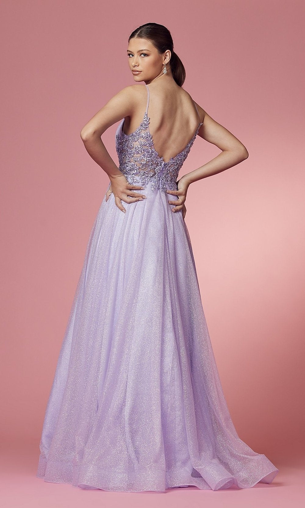 Embroidered Sheer-Back Long Glitter Formal Dress Embroidered Sheer-Back Long Glitter Formal Dress