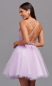  Sheer-Bodice Lilac Purple Short Homecoming Dress