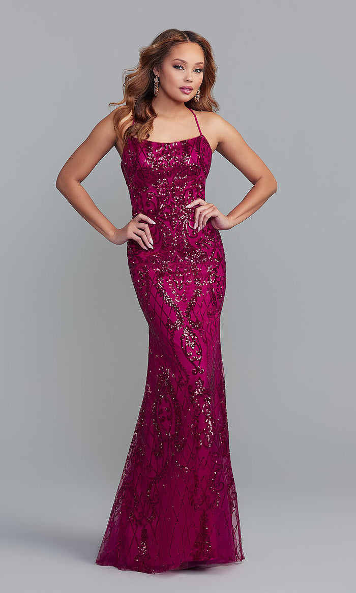 Lipstick Pink Formal Dress With Sequin Design F2236