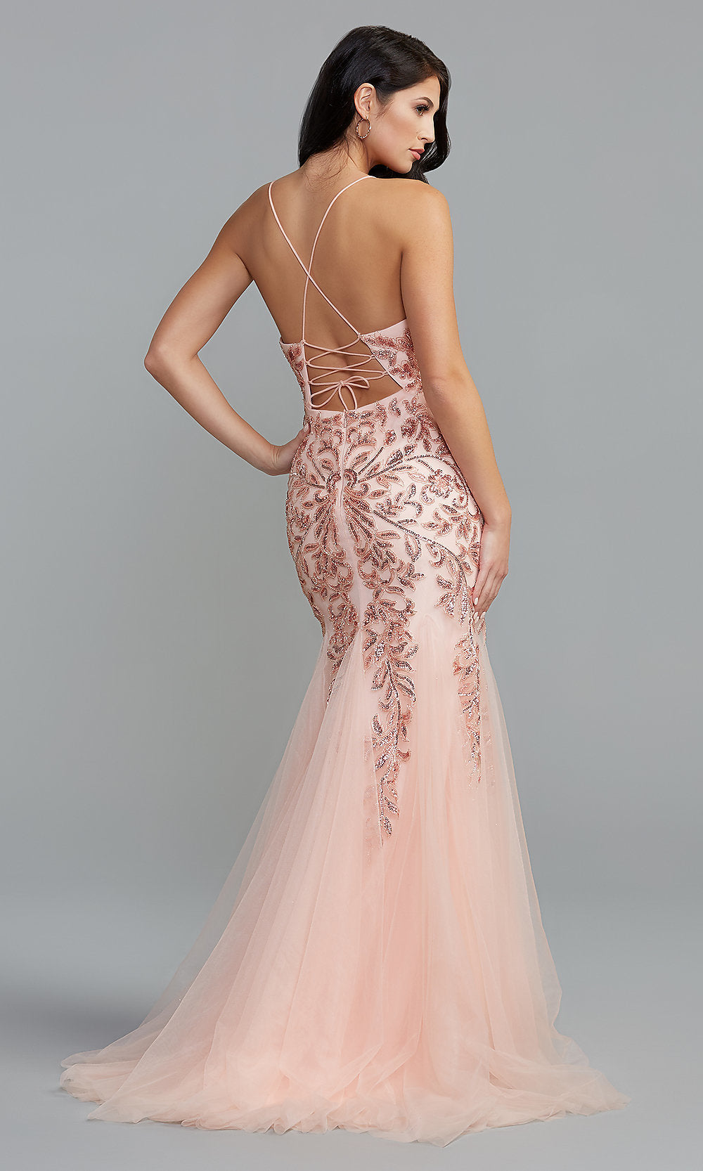  Long Mermaid Prom Dress with Sequin Floral Design