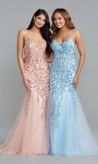 Long Mermaid Prom Dress with Sequin Floral Design