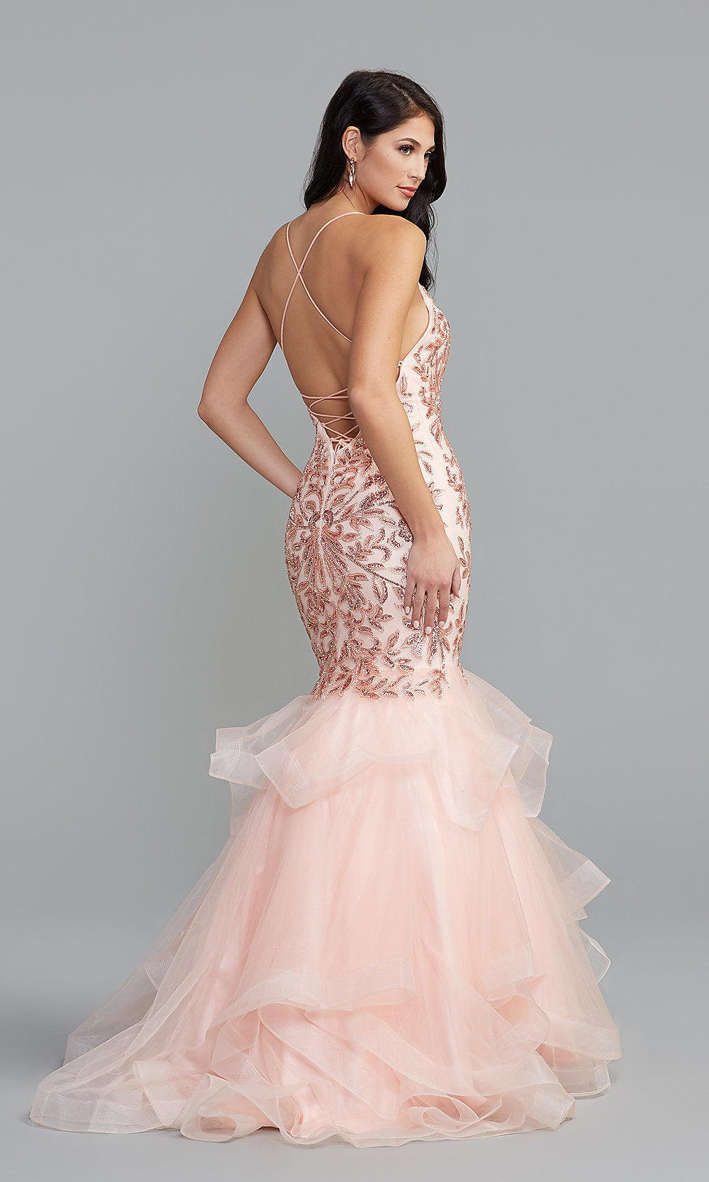 Sparkly Long Formal Dress with Layered Skirt