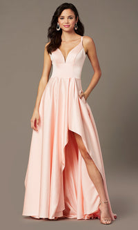 Lychee Corset-Back Satin High-Low Prom Dress by PromGirl