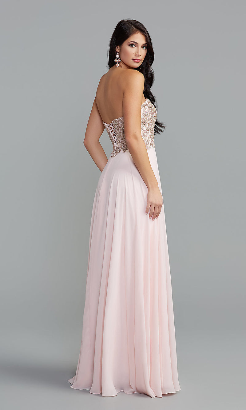 Corset-Back Long Strapless A-Line Prom Dress