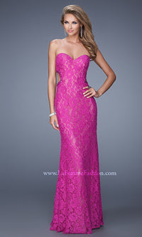 Magenta Strapless La Femme Sweetheart Lace Formal Dress