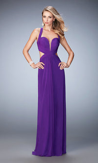 Majestic Purple Open-Back La Femme Floor-Length Dress