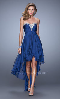Marine Blue La Femme Strapless Sweetheart High-Low Prom Dress