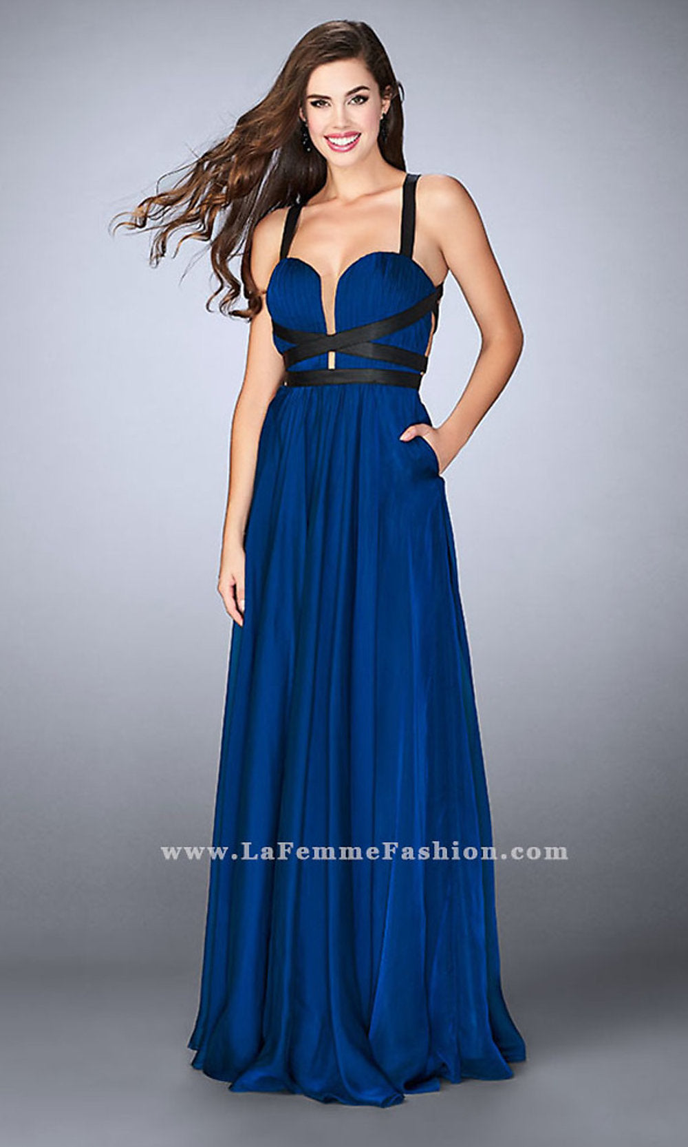 Marine Blue Long Prom Dress with Pockets