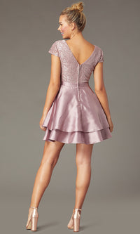  Lace-Bodice Tiered Short Mauve Homecoming Dress