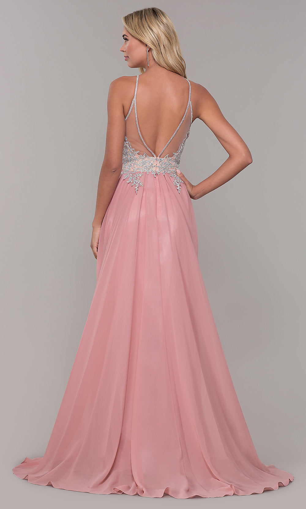  Keyhole Embellished-Bodice Long Chiffon Prom Dress