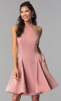  Satin Short Homecoming Party Dress with Pockets