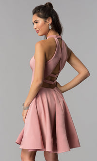  Satin Short Homecoming Party Dress with Pockets