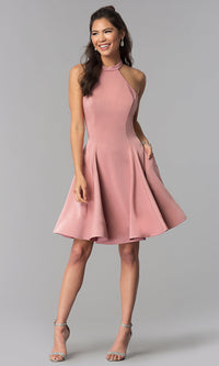  Satin Short Homecoming Party Dress with Pockets