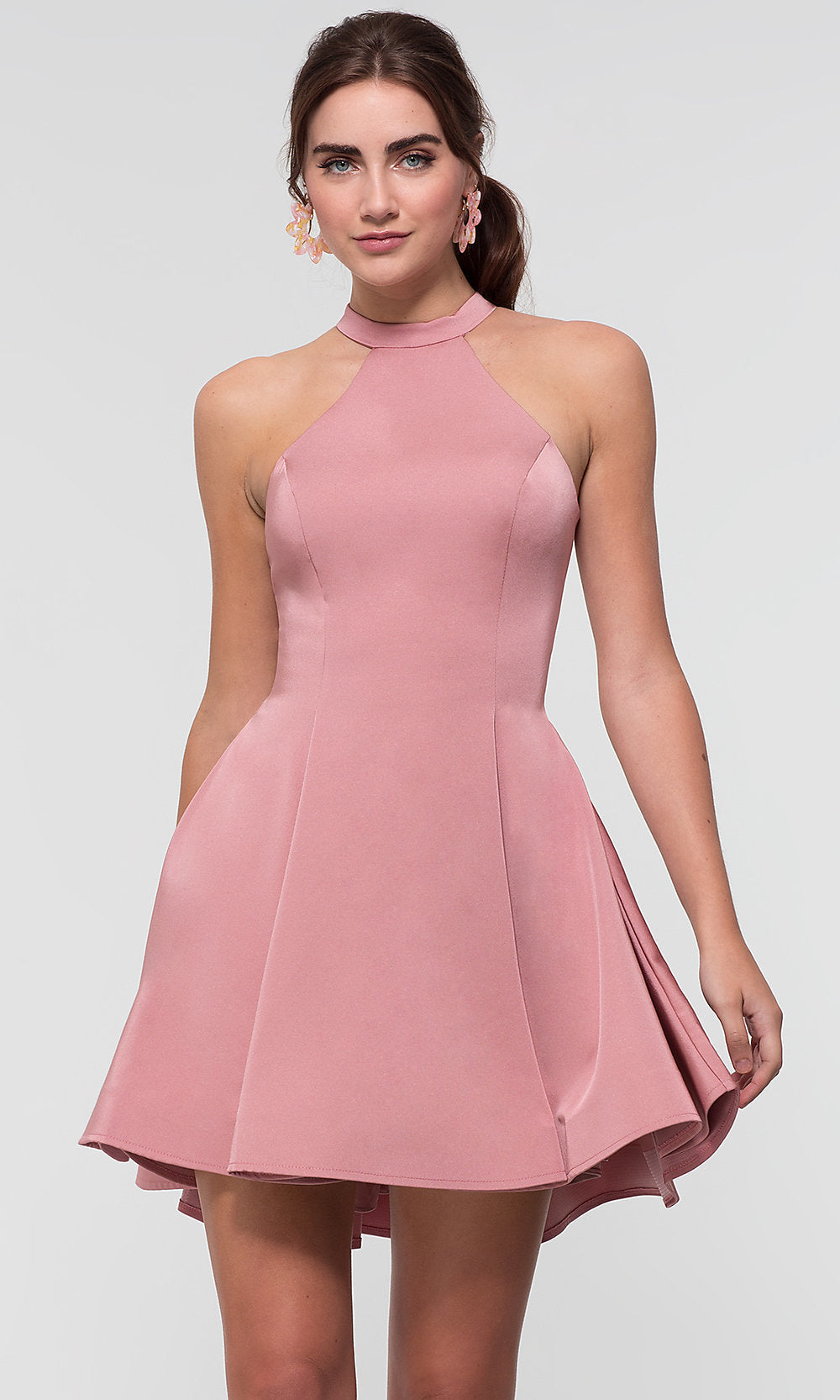  Satin Short Homecoming Party Dress with Pockets