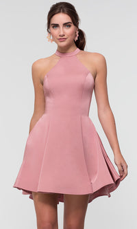  Satin Short Homecoming Party Dress with Pockets