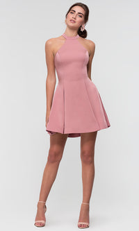  Satin Short Homecoming Party Dress with Pockets