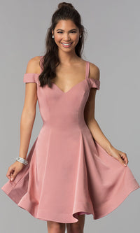 Mauve Cold-Shoulder Short Homecoming Party Dress