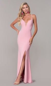 Mauve Dave and Johnny Caged-Open-Back Long Prom Dress