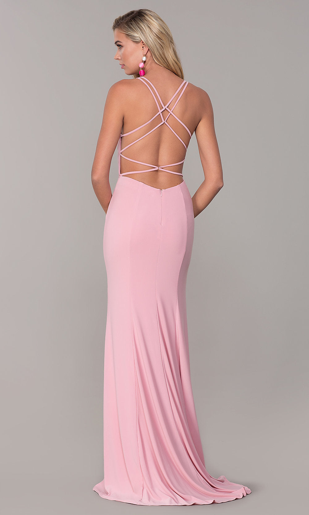  Dave and Johnny Caged-Open-Back Long Prom Dress