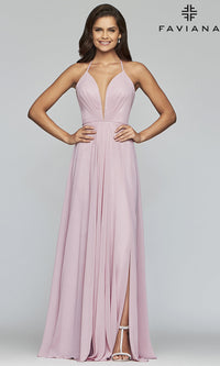 Mauve Faviana Plunging Neckline Corset Back Formal Gown