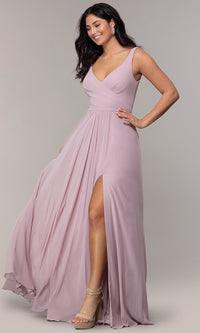 Mauve Long Faviana Classic V-Neck Formal Gown