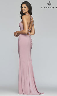  Faviana Long Jersey Prom Dress with Scoop Neckline