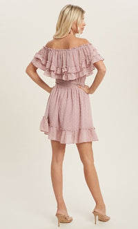  Polka Dot Short Mauve Pink Ruffled Party Dress