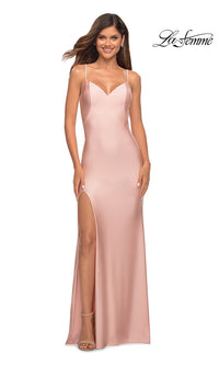 Mauve La Femme Simple Long Prom Dress with Beaded Straps