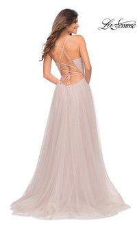 Mauve Lace-Up Back Long Prom Ball Gown by La Femme