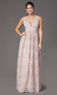 Empire-Waist Long Lace Wedding-Guest Dress