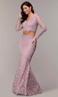 Mauve Two-Piece Long Formal Lace Mermaid Gown