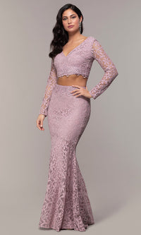  Two-Piece Long Formal Lace Mermaid Gown